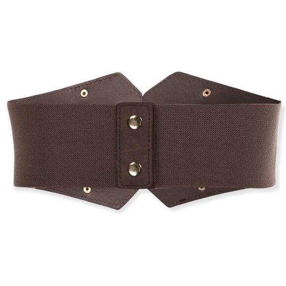 Brown Leather Gold Triple Buckle Studded Corset Wide Belt NEW - Picture 3 of 4
